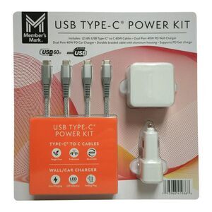 Member's Mark USB-C Cable Dual Port Wall Charger & Dual Port Car Charger Kit